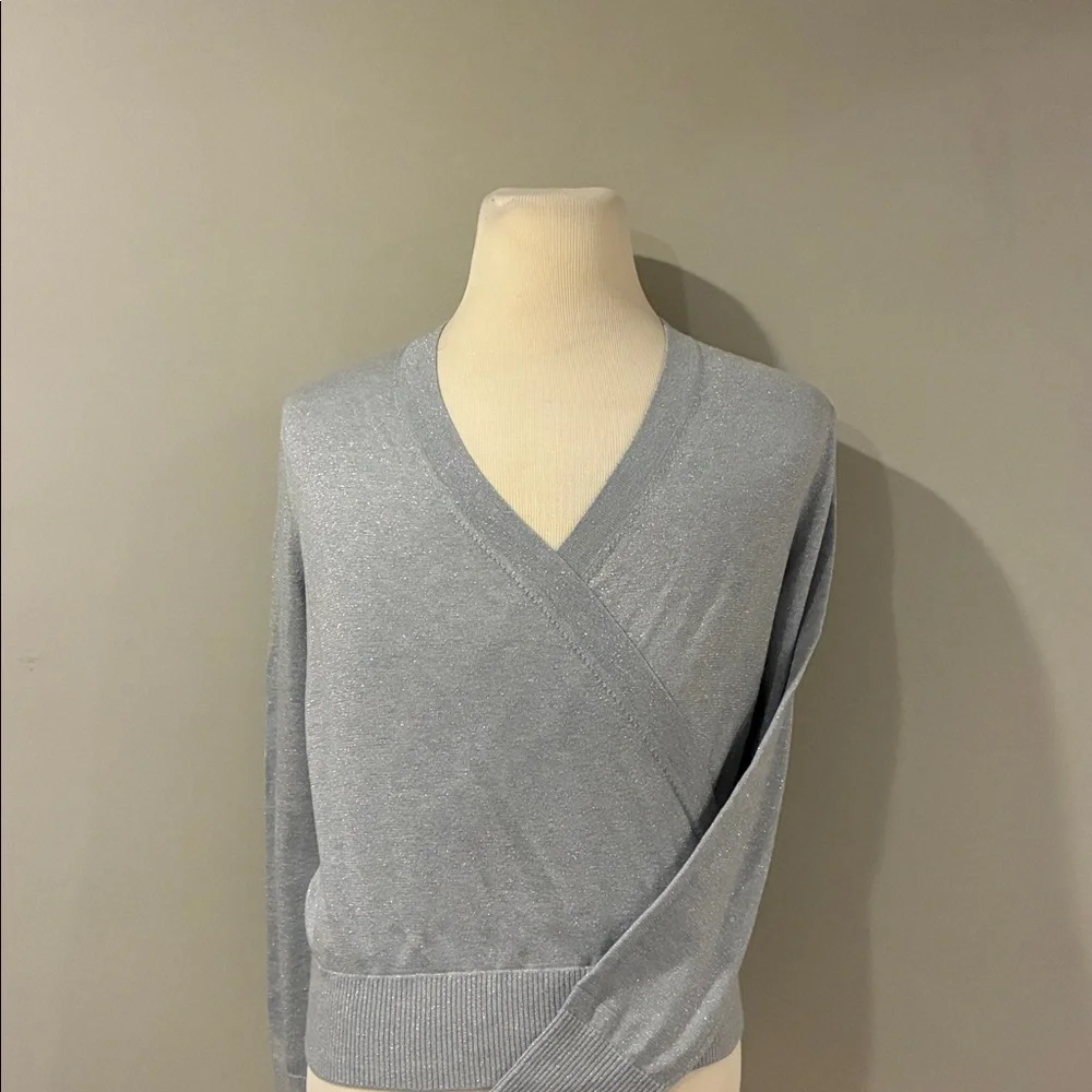 J. Crew Shimmering Light Blue Lurex Wrap Wool Blend Sweater NWOT